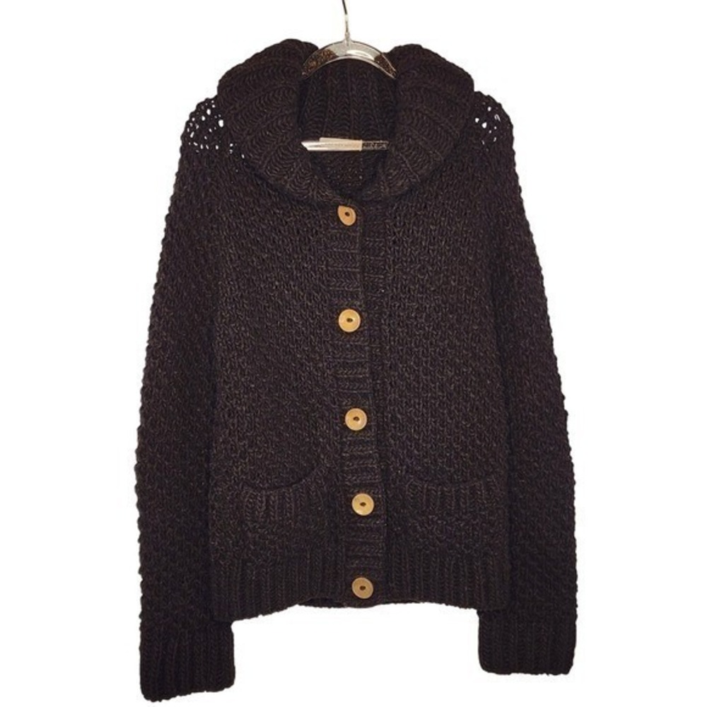 Lusso Vita Weekend‎ Sweater Cardigan Brown Chunky Knit Boho Button Down Coat
